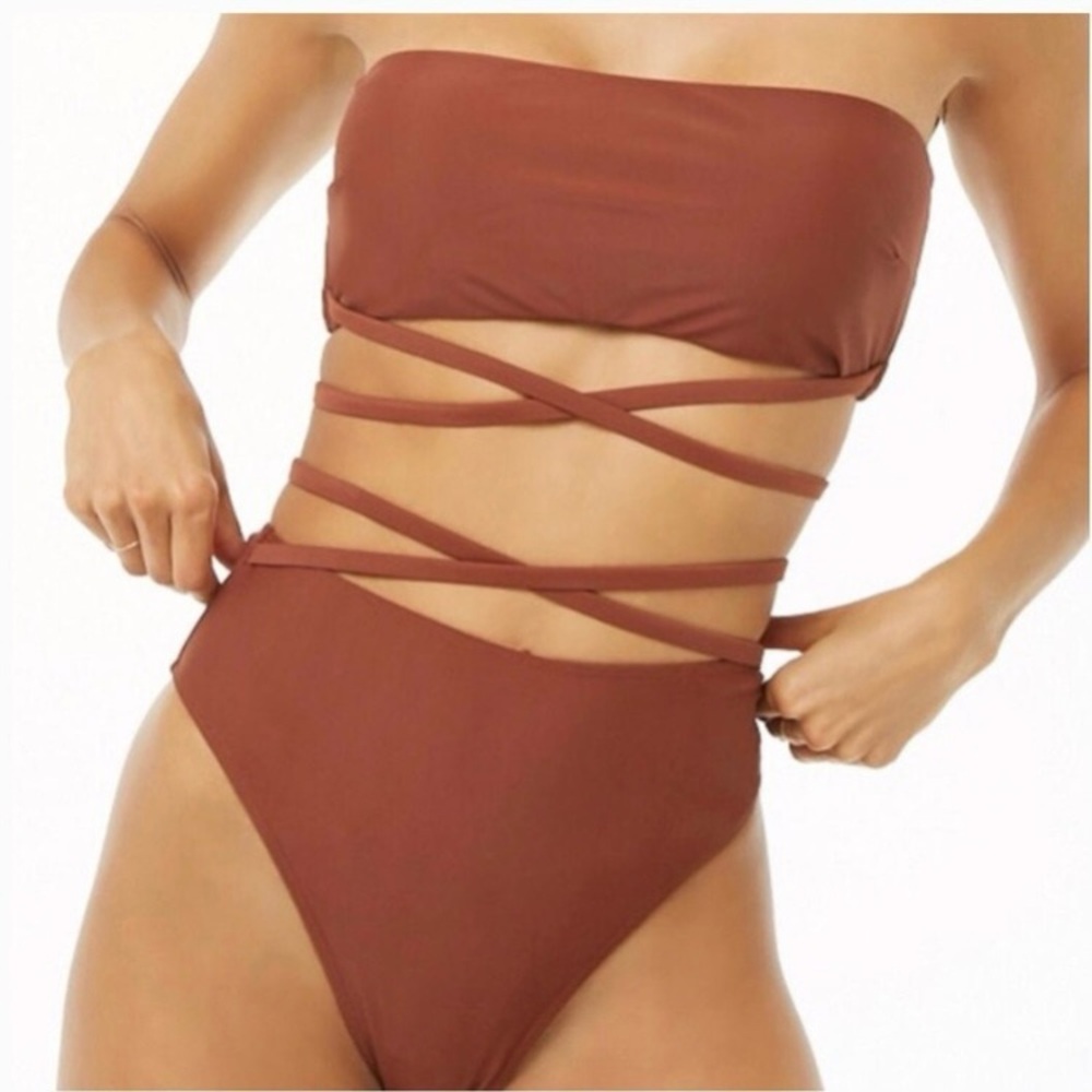 NWT F21 Brown Strappy Bandeau Bikini